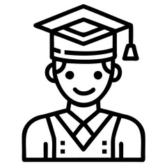 Student icon representing a graduate with a cap and gown outline vector illustration. High-quality education icons collection black line art vector.