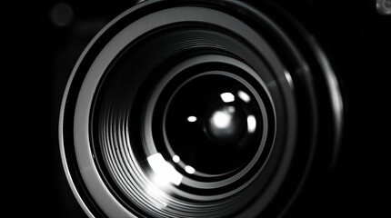 Close up Camera lens reflections, objective, concept of photographer camera.
