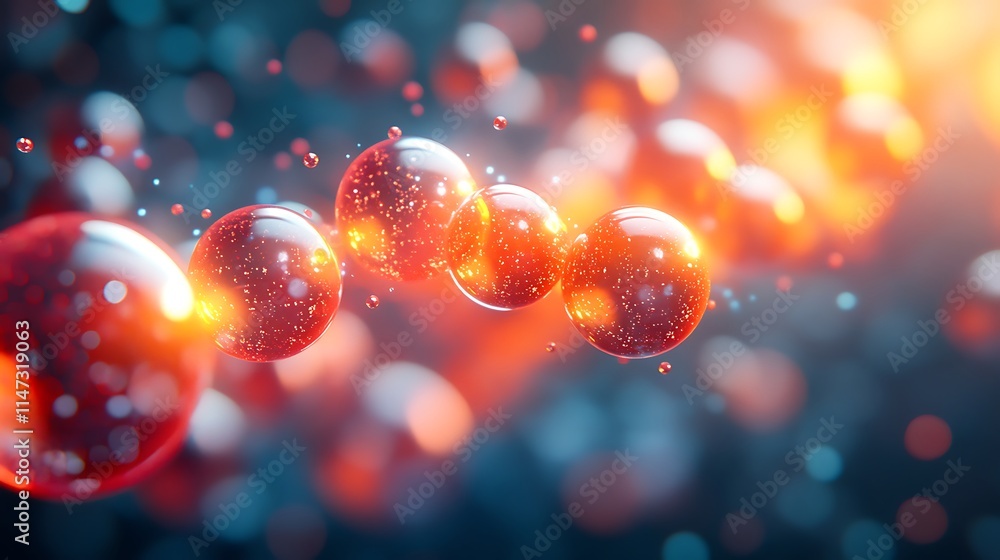 Poster abstract spheres of connection: a mesmerizing abstract image with a dynamic composition of glowing r
