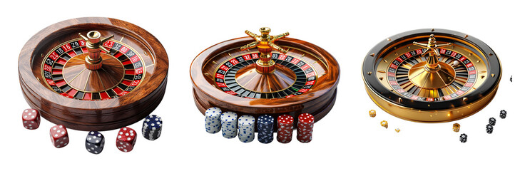 Classic Roulette Wheels with  Chips on Table Isolated on transparent background