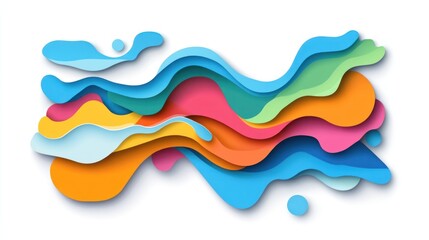 Minimalist 3D cutout design featuring vibrant overlapping layers with wavy edges on a bright white background for banners and cards