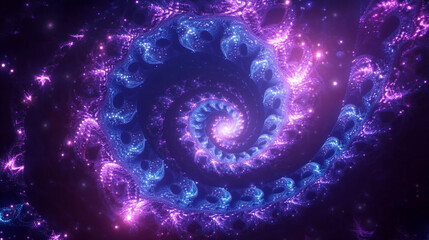 Colorful spiral fractal design with glowing elements in a deep space background.  