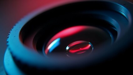 Close up Camera lens reflections, objective, concept of photographer camera.