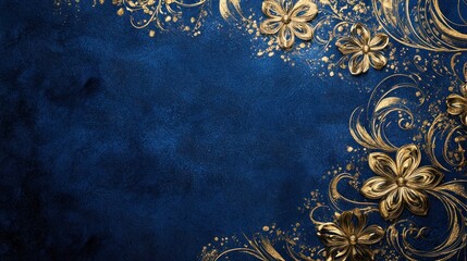 Royal blue and gold award graphic background featuring a luxurious blend of shimmering gold patterns on a deep blue backdrop, perfect for invitations