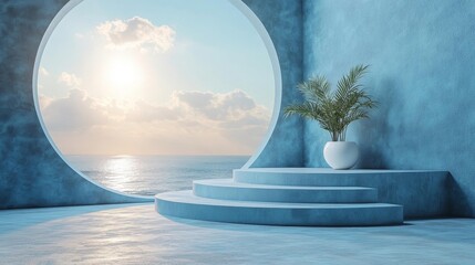 Fototapeta premium Abstract Blue Background with Podium for Product Display. Generative AI