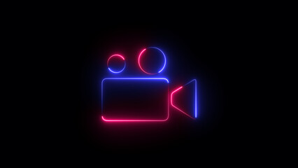 Glowing Play video button icon on black background. video camera icon.