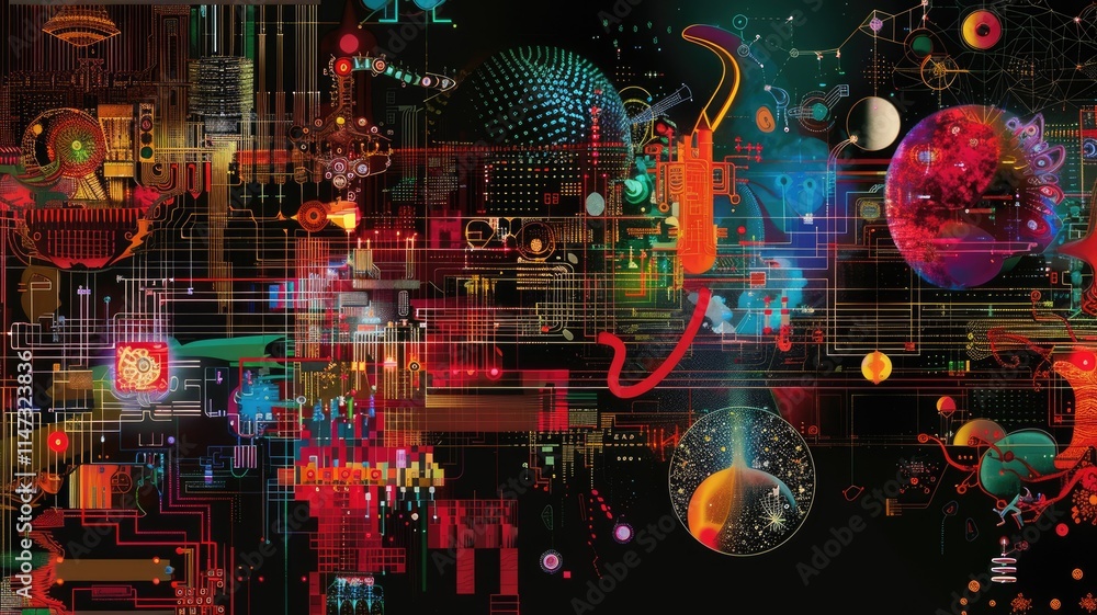 Poster This striking abstract artwork features intense colors and dynamic patterns, creating a visually captivating experience. Ideal for modern design projects.