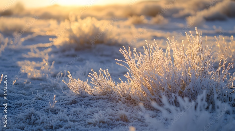 Aufkleber a frosty desert morning with sand dunes covered in a thin layer of frost, glowing softly under the f
