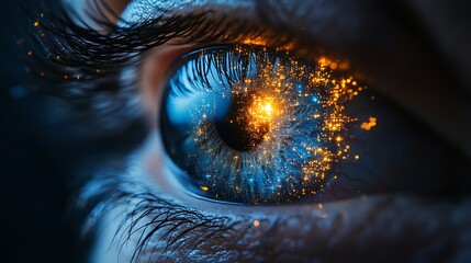 The Spark Within: A mesmerizing close-up of a human eye, with a captivating burst of golden light radiating from its depths, signifying a profound connection to the universe and inner strength.  