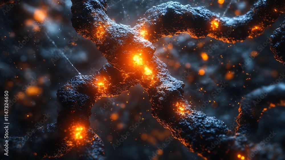 Poster fiery abstract network: a mesmerizing abstract concept of a network of glowing, fiery structures, ev