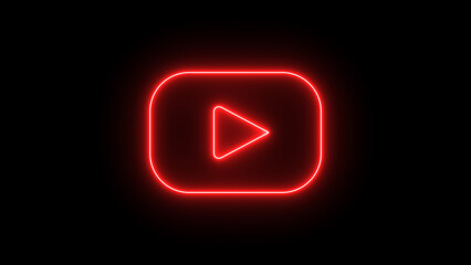 Neon YouTube icon. YouTube logo play button.