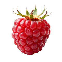 Red raspberry with vibrant leaves on stem