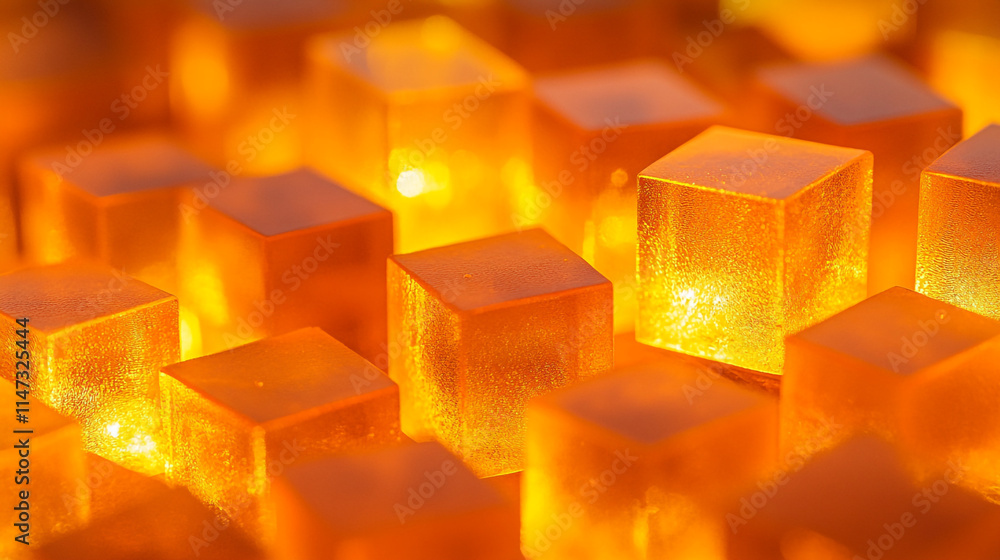 Poster glowing orange cubes create a warm and mesmerizing display of light.