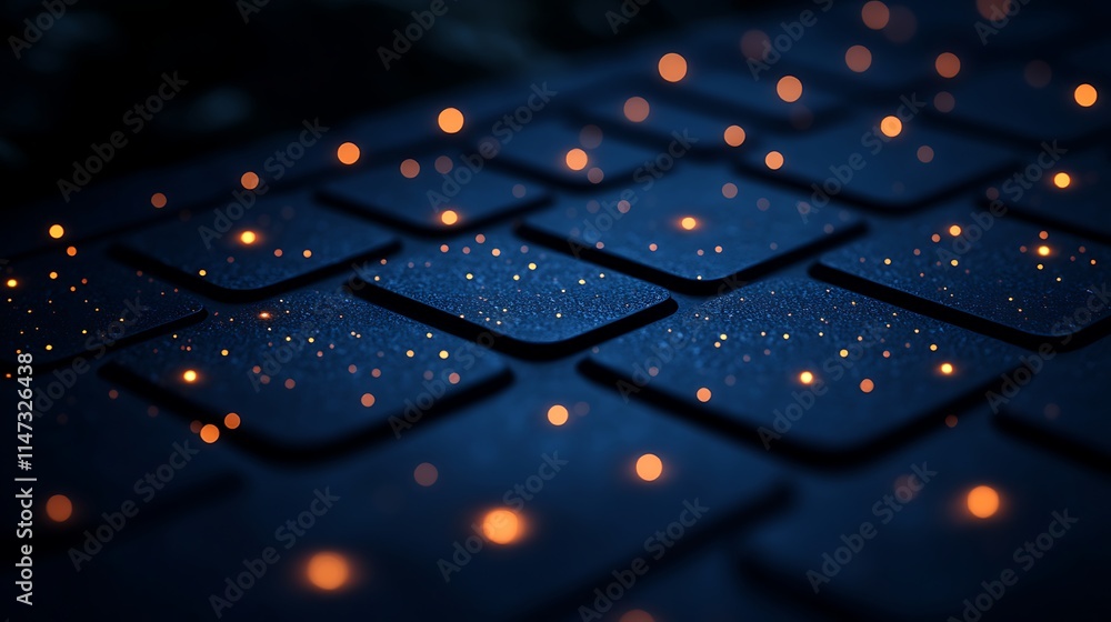 Aufkleber digital keyboard glow: a close-up shot of a dark keyboard illuminated by a soft, warm glow from the 