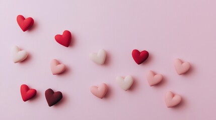 Pink and Red Hearts Arranged on a Pink Background