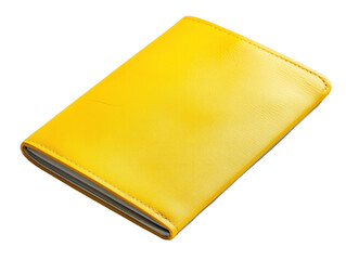 Yellow Passport Cover Laying Flat on a White Surface with a Smooth Texture and Minimalist Design
