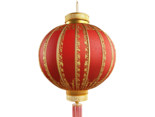 Detailed Red Lantern with Golden Patterns, Traditional Chinese Design, Isolated on White Background