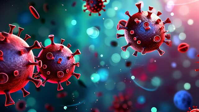 bunch of viruses are floating in the air. The viruses are brown and have a fuzzy appearance, Group of virus cells. 3D illustration, Coronavirus cells