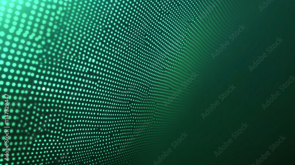 Poster digital pattern of luminous green dots on a textured surface during night hours.