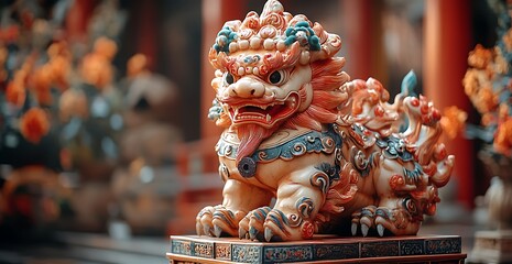 Fototapeta premium A Statue of a Lion.