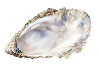 Realistic Watercolor Painting of Open Oyster Highlighting Textures and Natural Colors