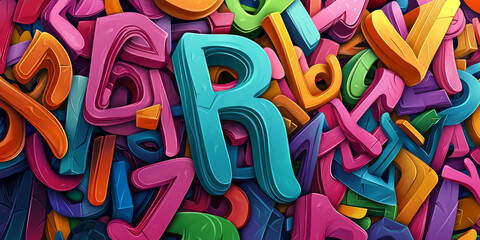 Fototapeta premium 3D letters, vibrant colors, bold and dynamic typography, generative AI