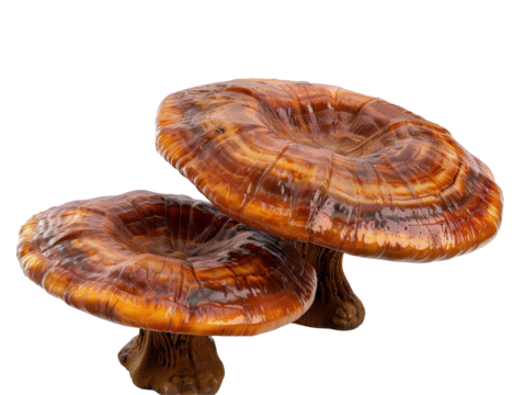 Close-up of Reishi Mushrooms on White Background for Health and Wellness Concepts