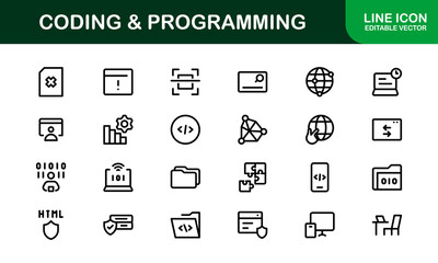 Customizable Coding and Programming Icons. Vector Graphics for Development, Design Systems, and Tech Workflows