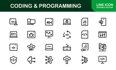 Customizable Coding and Programming Icons. Vector Graphics for Development, Design Systems, and Tech Workflows