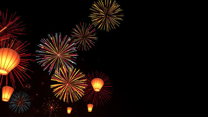 Fototapeta premium Sparkling neon fireworks exploding in vibrant colors across the night sky