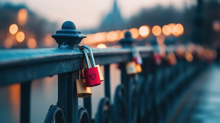 Obraz premium Love Locks Adorn a Metal Fence at Dusk