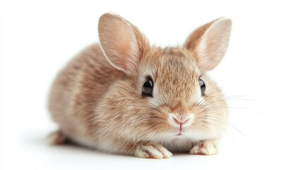 Obraz premium Adorable brown bunny rabbit kit on white background.
