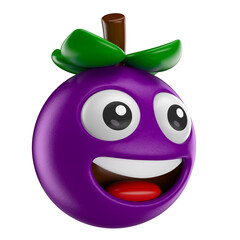 Acai Berry Cartoon Face Smiling 3D Render with transparent background
