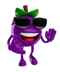 Acai Berry Character With Sunglasses Cartoon 3D Render with transparent background

