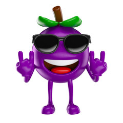 Acai Berry Character With Sunglasses Cartoon 3D Render with transparent background
