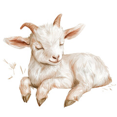 Cute and Relaxed Baby Goat Lying Down in a Peaceful Environment Illustrating Calmness and Innocence
