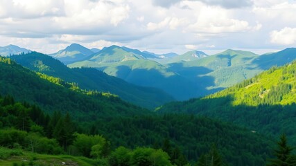 Fototapeta premium Lush green mountains standing tall against a clear blue sky, beauty, scenic, landscape