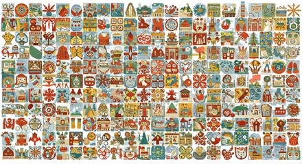 Fototapeta premium Icon, tiles and symbols, graphic design backgrounds, ai generative elements