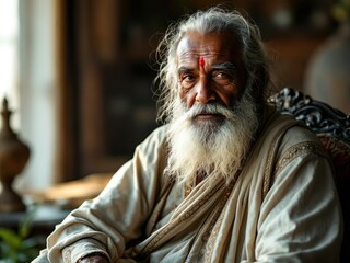 Serene Portrait of an Elderly Indian Man in Traditional Attire