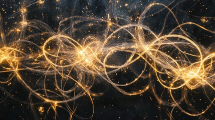 Abstract glowing energy swirls on dark background.