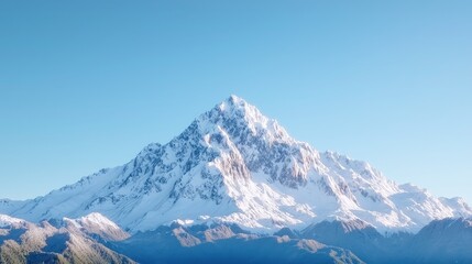 Majestic snow-capped mountain peak under a clear blue sky.