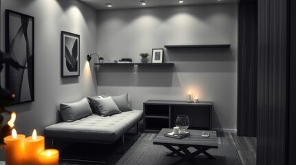 Modern minimalist living room interior design with comfortable seating