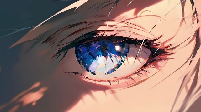 A Mystical Gaze, A Pair of Blue Eyes, Filled with Wonder and Curiosity, Peer Out from the Darkness with an anime eye theme.