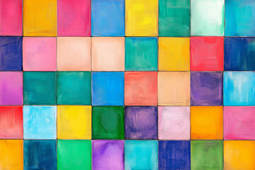 A vibrant abstract mosaic grid square of colorful geometric blocks, perfect for use in modern graphic design, digital art projects