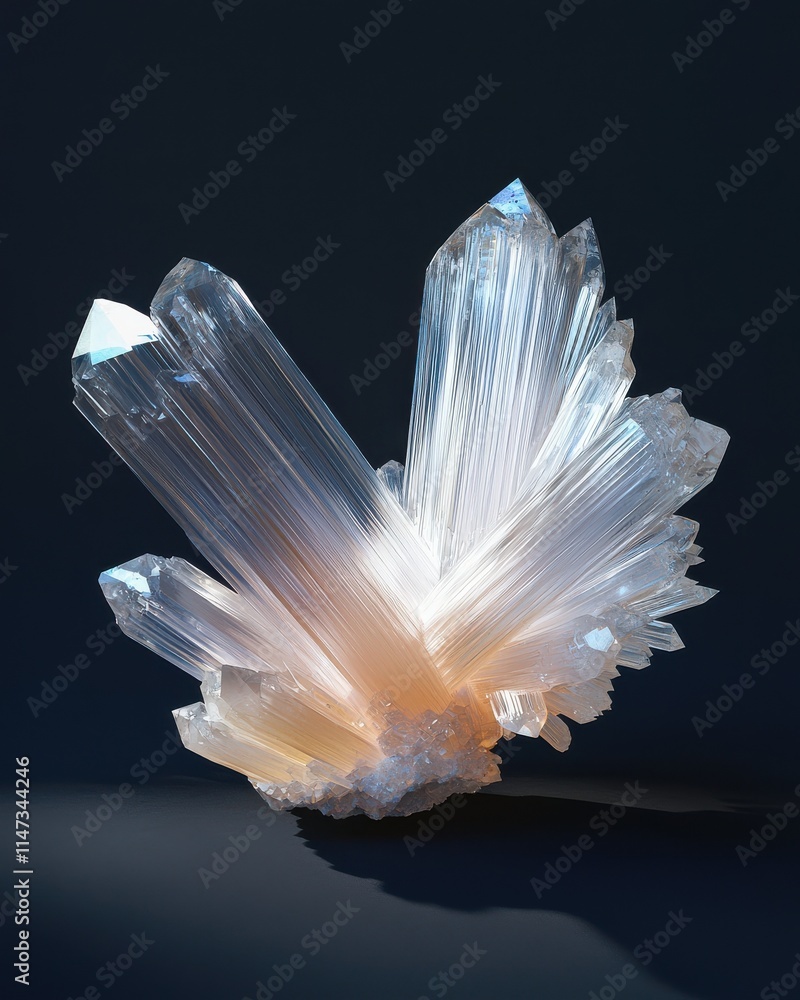 Poster raw ulexite crystal displaying fiberoptic-like features studio setting high-detail dark background n