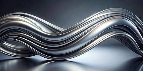 Obraz premium Surreal abstract art with smooth organic curves in matte aluminum on grey background, render, abstract, surreal, organic, curves