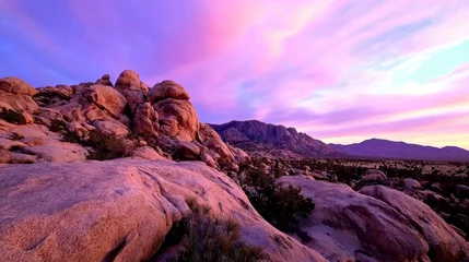 Fototapete Rund Breathtaking Sunset Over Majestic Rock Formations and Vibrant Sky in a Desert Landscape During Golden Hour, Capturing Nature's Splendor and Tranquility © pattaphorn