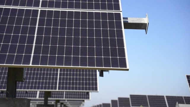 Solar power plant(solar cell) on summer season, hot climate causes increased power production, Alternative energy to conserve the world's energy, Photovoltaic module idea for clean energy production.