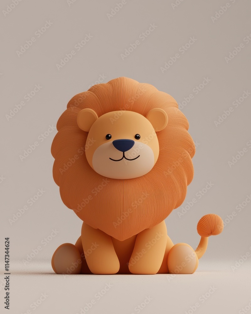 Poster playful minimal lion with rounded mane studio setting 3d soft environment front view cute concept