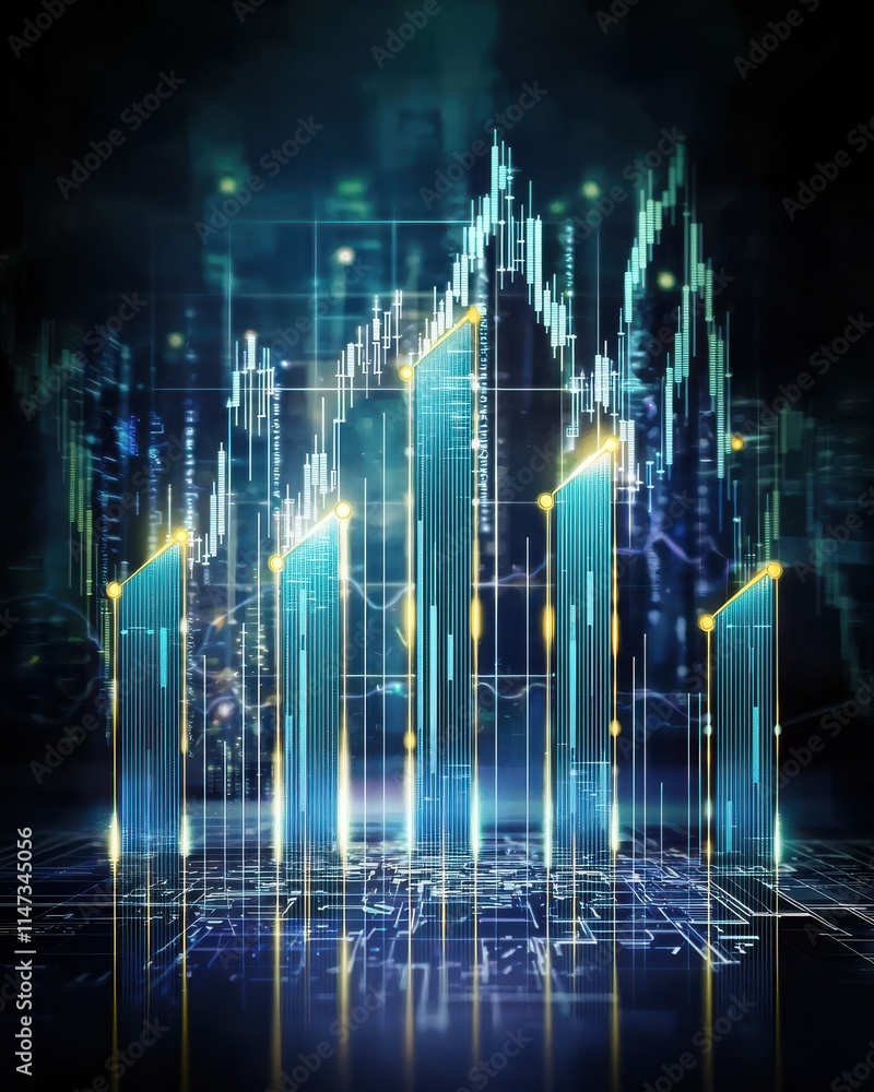 Poster dynamic financial growth analysis global market trends infographic data visualization digital enviro